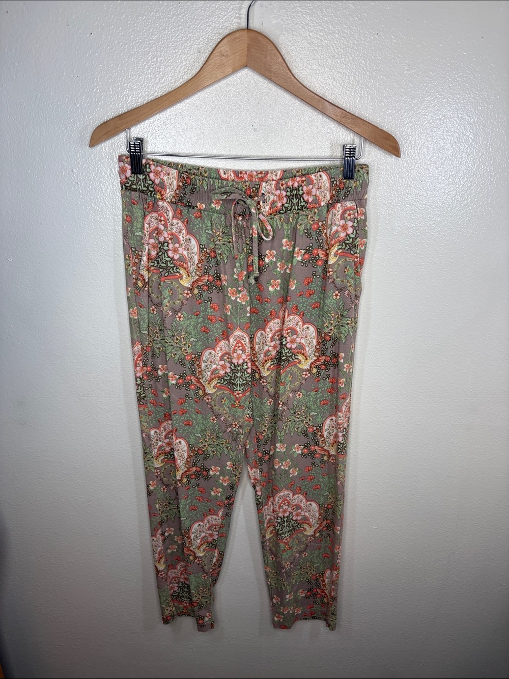 Maronie Floral Crane Leg Lounge Cotton Pants Women Size S Made in USA